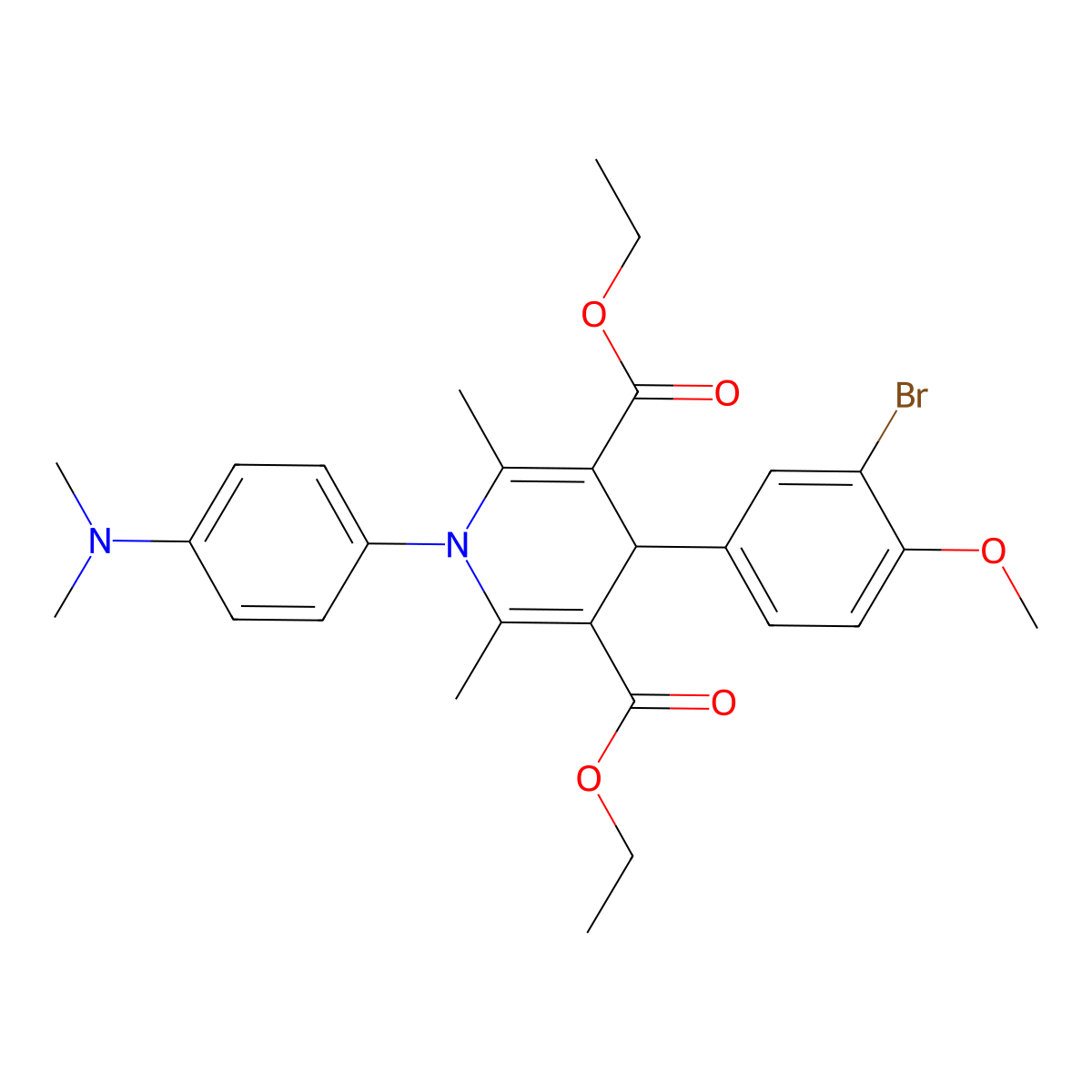 Diethyl 4-(3-bromo-4-methoxyphenyl)-1-[4-(dimethylamino)phenyl]-2,6-dimethyl-1,4-dihydropyridine-3,5-dicarboxylate molecular structure, CAS 296266-89-2