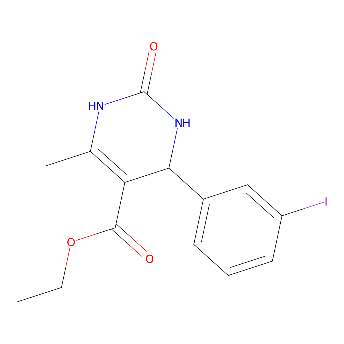 Ethyl 4-(3-iodophenyl)-6-methyl-2-oxo-1,2,3,4-tetrahydropyrimidine-5-carboxylate molecular structure, CAS 296266-92-7
