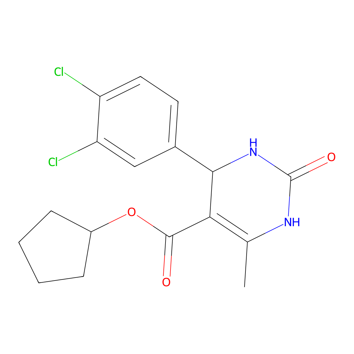 Cyclopentyl 4-(3,4-dichlorophenyl)-6-methyl-2-oxo-1,2,3,4-tetrahydropyrimidine-5-carboxylate molecular structure, CAS 296267-00-0