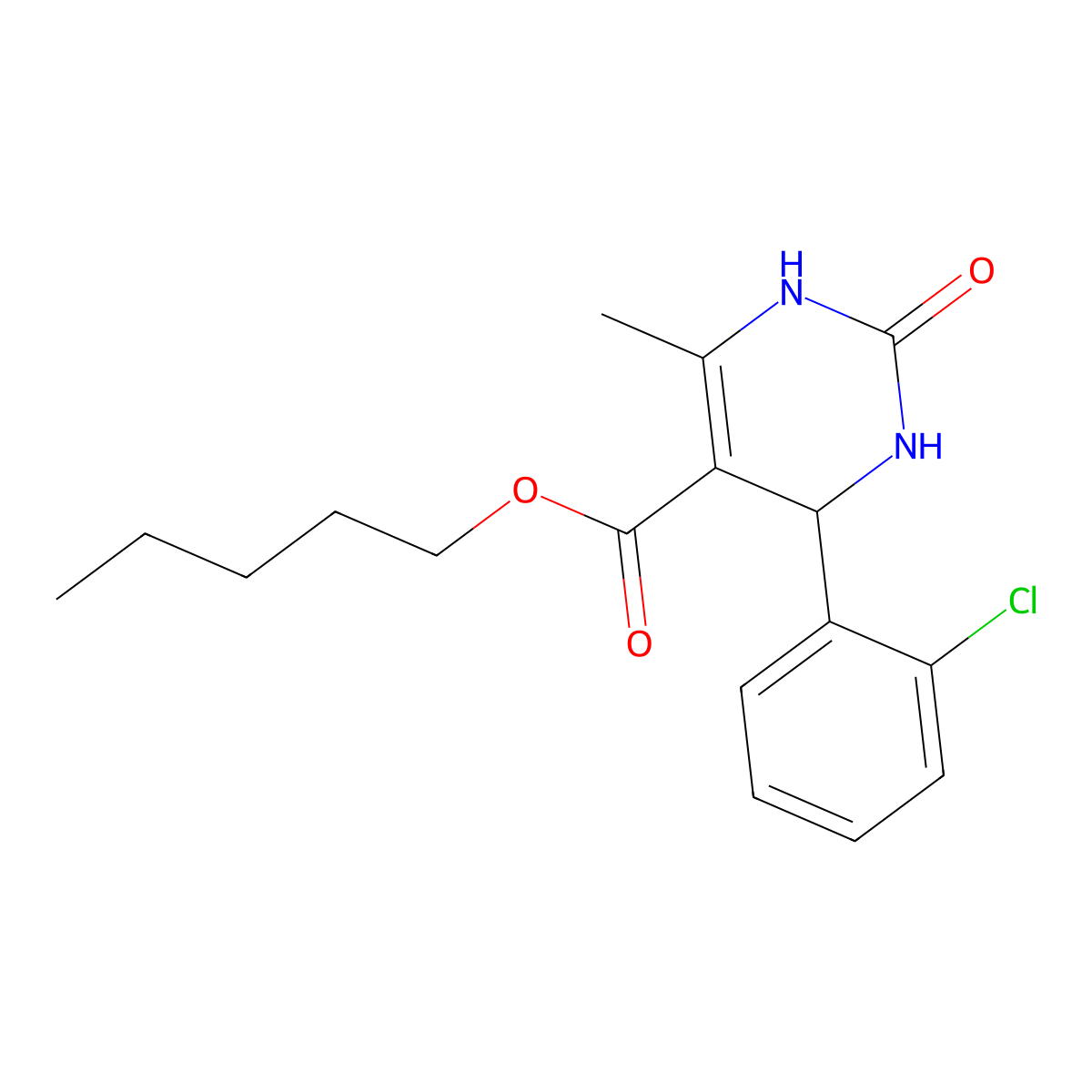 Pentyl 4-(2-chlorophenyl)-6-methyl-2-oxo-1,2,3,4-tetrahydropyrimidine-5-carboxylate molecular structure, CAS 296267-04-4