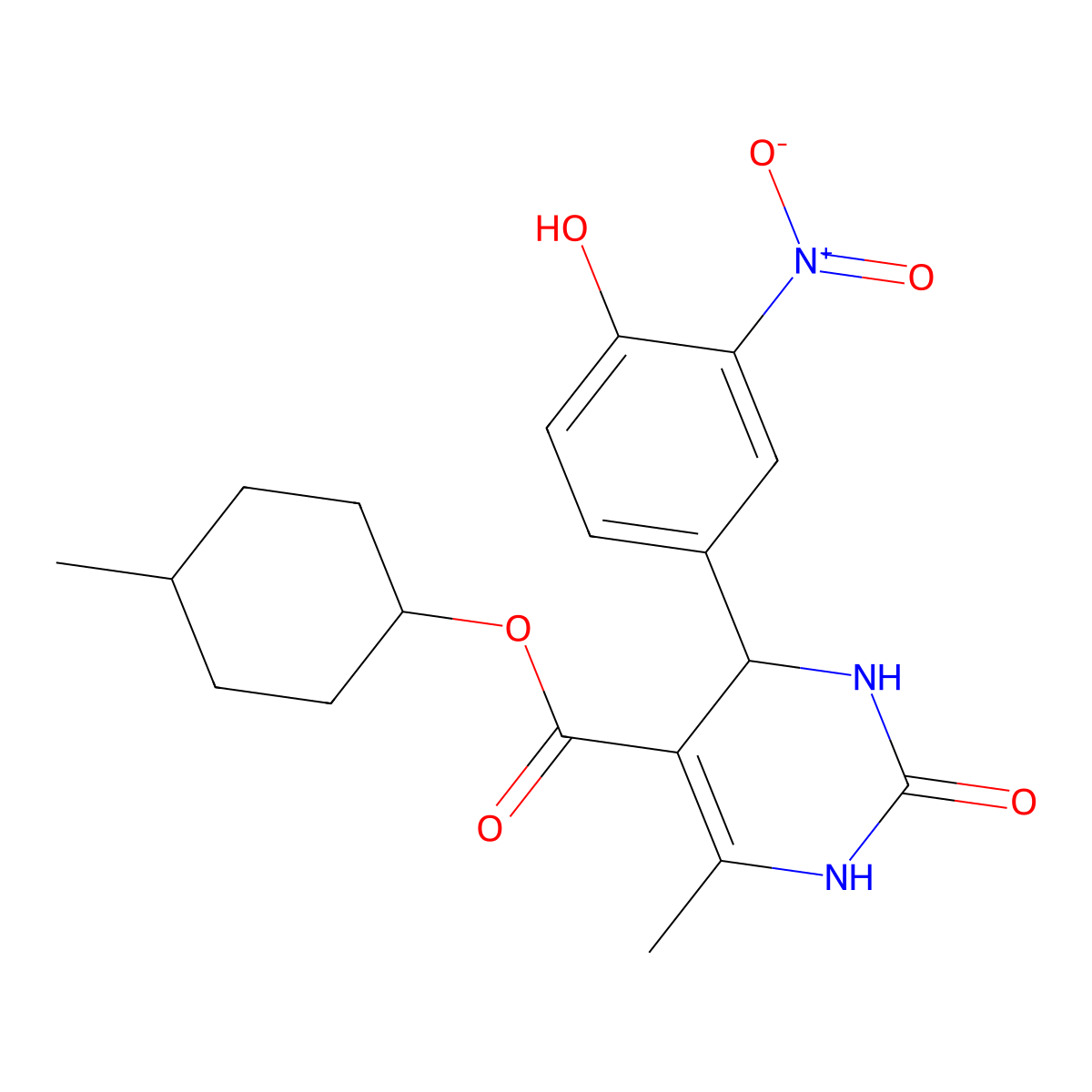 4-Methylcyclohexyl 4-(4-hydroxy-3-nitrophenyl)-6-methyl-2-oxo-1,2,3,4-tetrahydropyrimidine-5-carboxylate molecular structure, CAS 296267-08-8