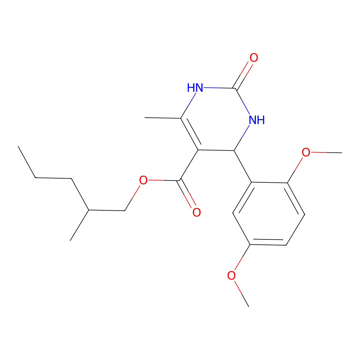 2-methylpentyl 4-(2,5-dimethoxyphenyl)-6-methyl-2-oxo-3,4-dihydro-1H-pyrimidine-5-carboxylate molecular structure, CAS 296267-18-0