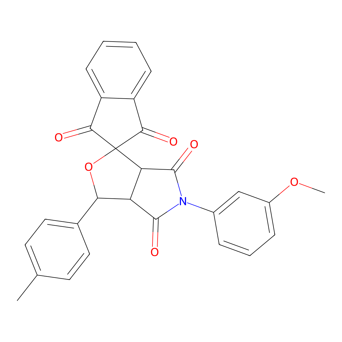 5-(3-methoxyphenyl)-1-(4-methylphenyl)spiro[3a,6a-dihydro-1H-furo[3,4-c]pyrrole-3,2'-indene]-1',3',4,6-tetrone molecular structure, CAS 296271-95-9