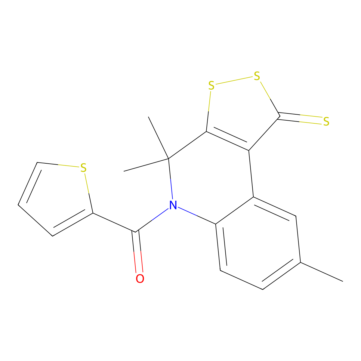Thiophen-2-yl-(4,4,8-trimethyl-1-sulfanylidenedithiolo[3,4-c]quinolin-5-yl)methanone molecular structure, CAS 296272-12-3