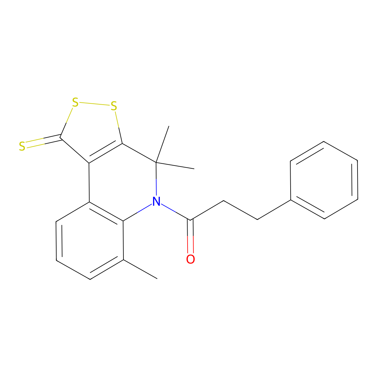 3-phenyl-1-(4,4,6-trimethyl-1-thioxo-1,4-dihydro-5H-[1,2]dithiolo[3,4-c]quinolin-5-yl)-1-propanone molecular structure, CAS 296272-16-7