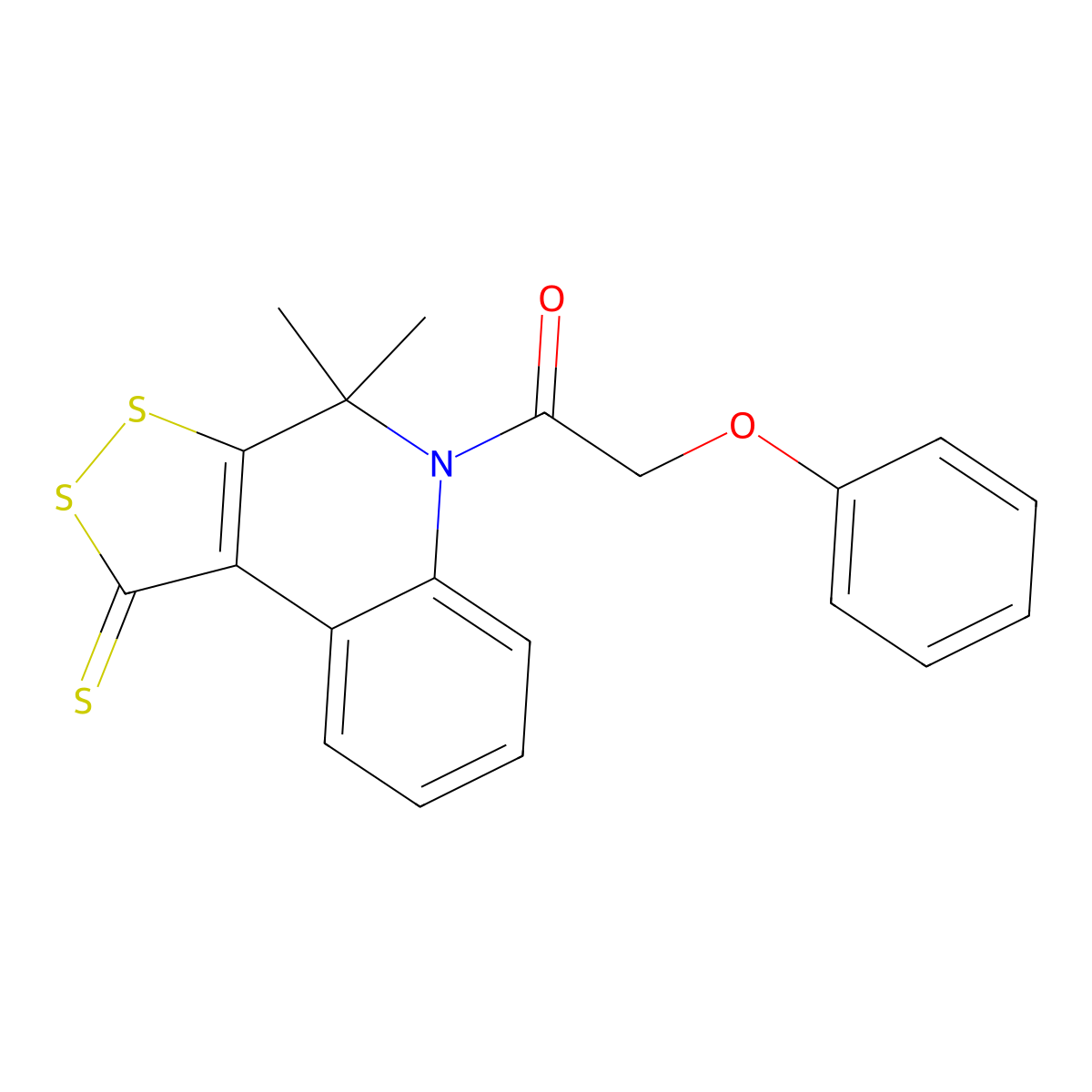 1-(4,4-dimethyl-1-thioxo-1,4-dihydro-5H-[1,2]dithiolo[3,4-c]quinolin-5-yl)-2-phenoxyethanone molecular structure, CAS 296272-18-9
