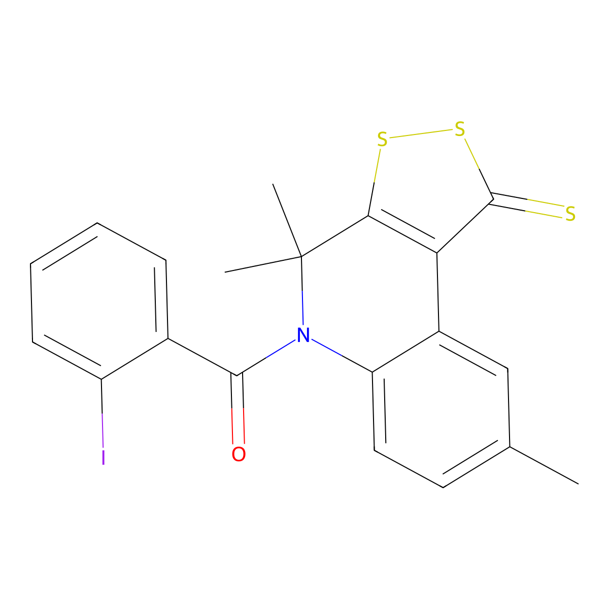 (2-iodophenyl)(4,4,8-trimethyl-1-thioxo-1,4-dihydro-5H-[1,2]dithiolo[3,4-c]quinolin-5-yl)methanone molecular structure, CAS 296272-21-4