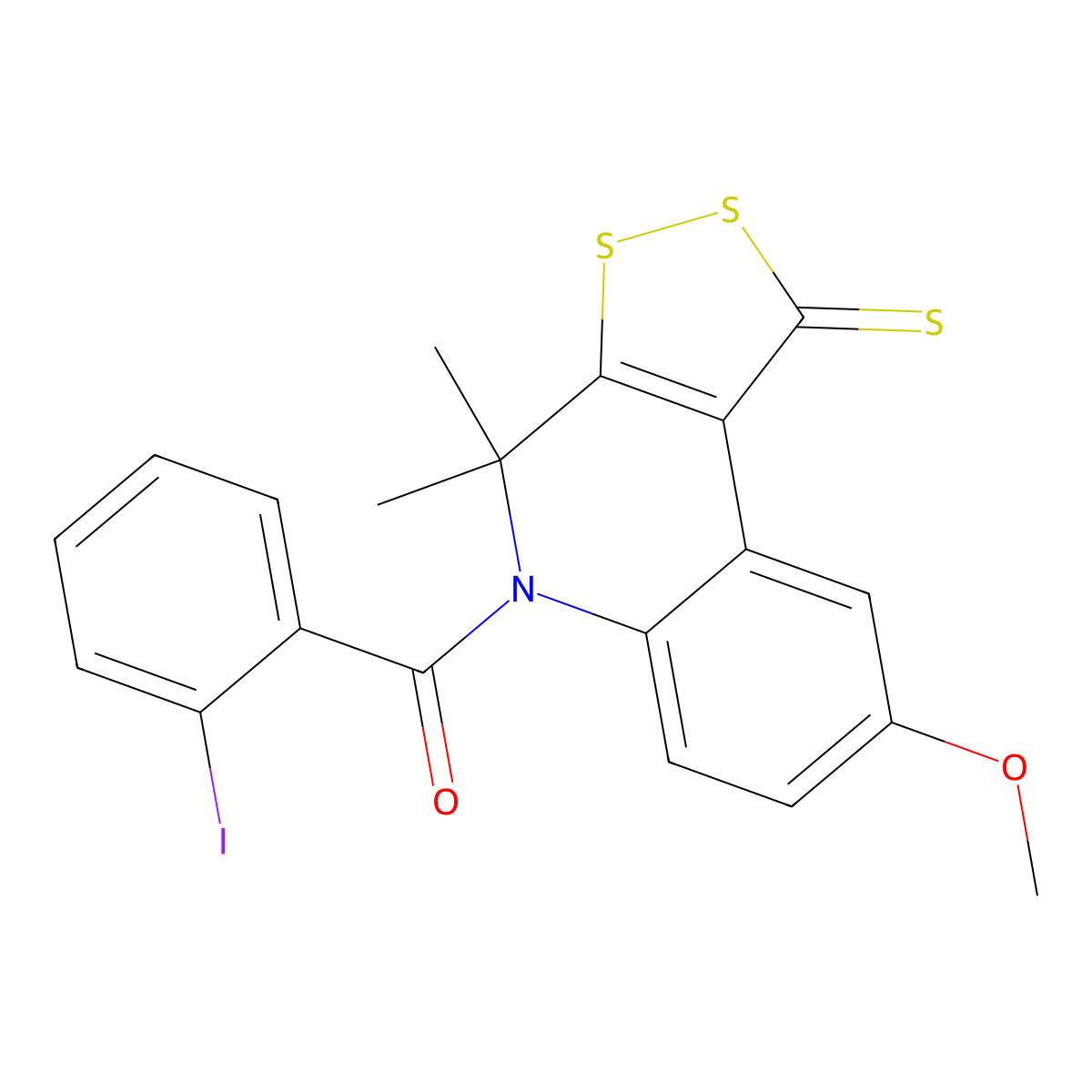 (2-iodophenyl)(8-methoxy-4,4-dimethyl-1-thioxo-1,4-dihydro-5H-[1,2]dithiolo[3,4-c]quinolin-5-yl)methanone molecular structure, CAS 296272-23-6