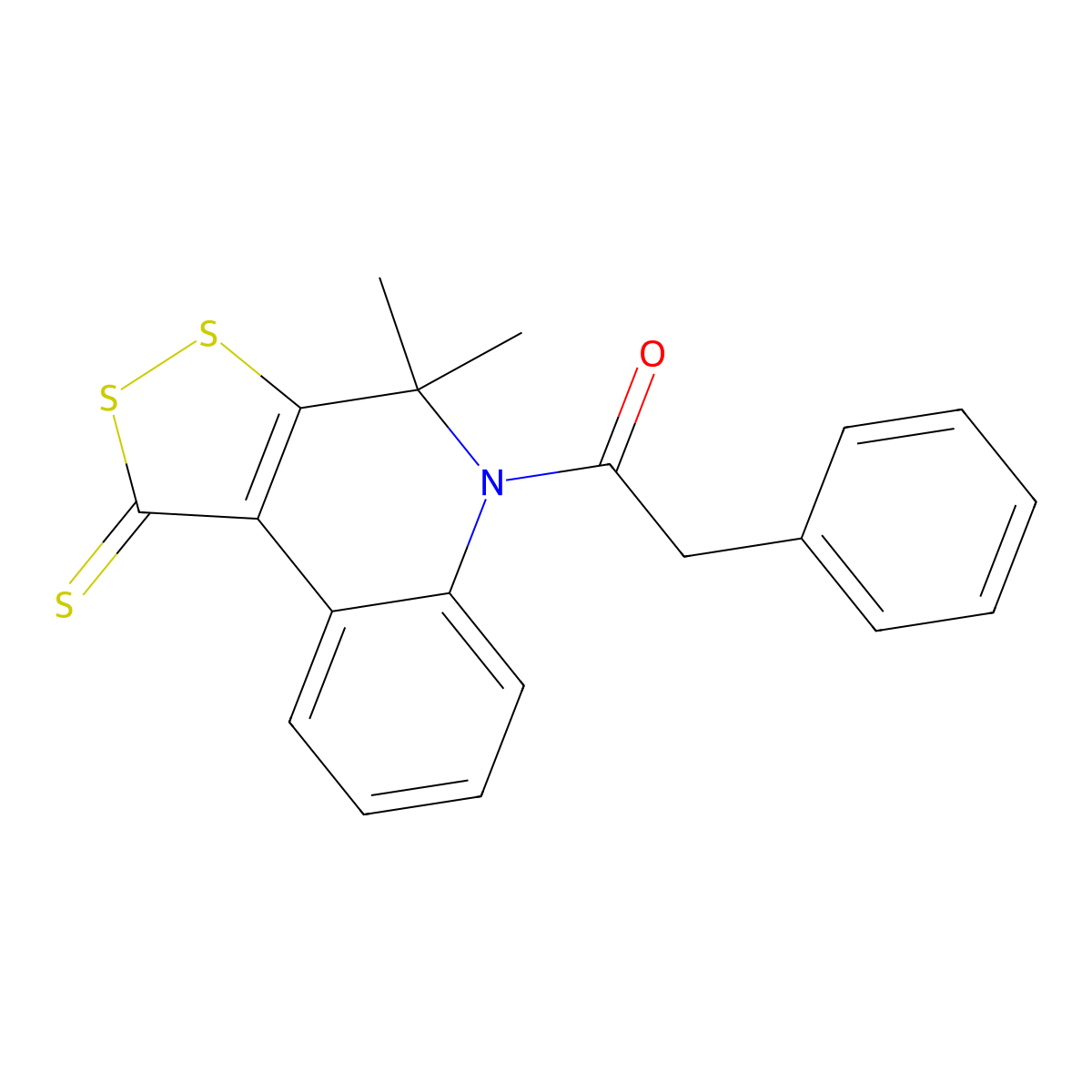 1-(4,4-dimethyl-1-thioxo-1,4-dihydro-5H-[1,2]dithiolo[3,4-c]quinolin-5-yl)-2-phenylethanone molecular structure, CAS 296272-26-9