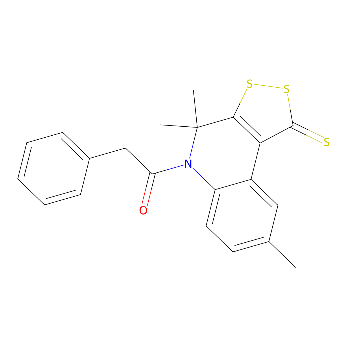 2-phenyl-1-(4,4,8-trimethyl-1-thioxo-1,4-dihydro-5H-[1,2]dithiolo[3,4-c]quinolin-5-yl)ethanone molecular structure, CAS 296272-27-0