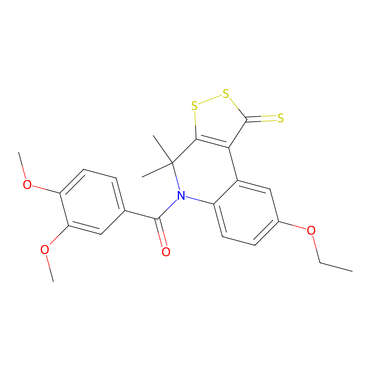(3,4-Dimethoxyphenyl)-(8-ethoxy-4,4-dimethyl-1-sulfanylidenedithiolo[3,4-c]quinolin-5-yl)methanone molecular structure, CAS 296272-31-6