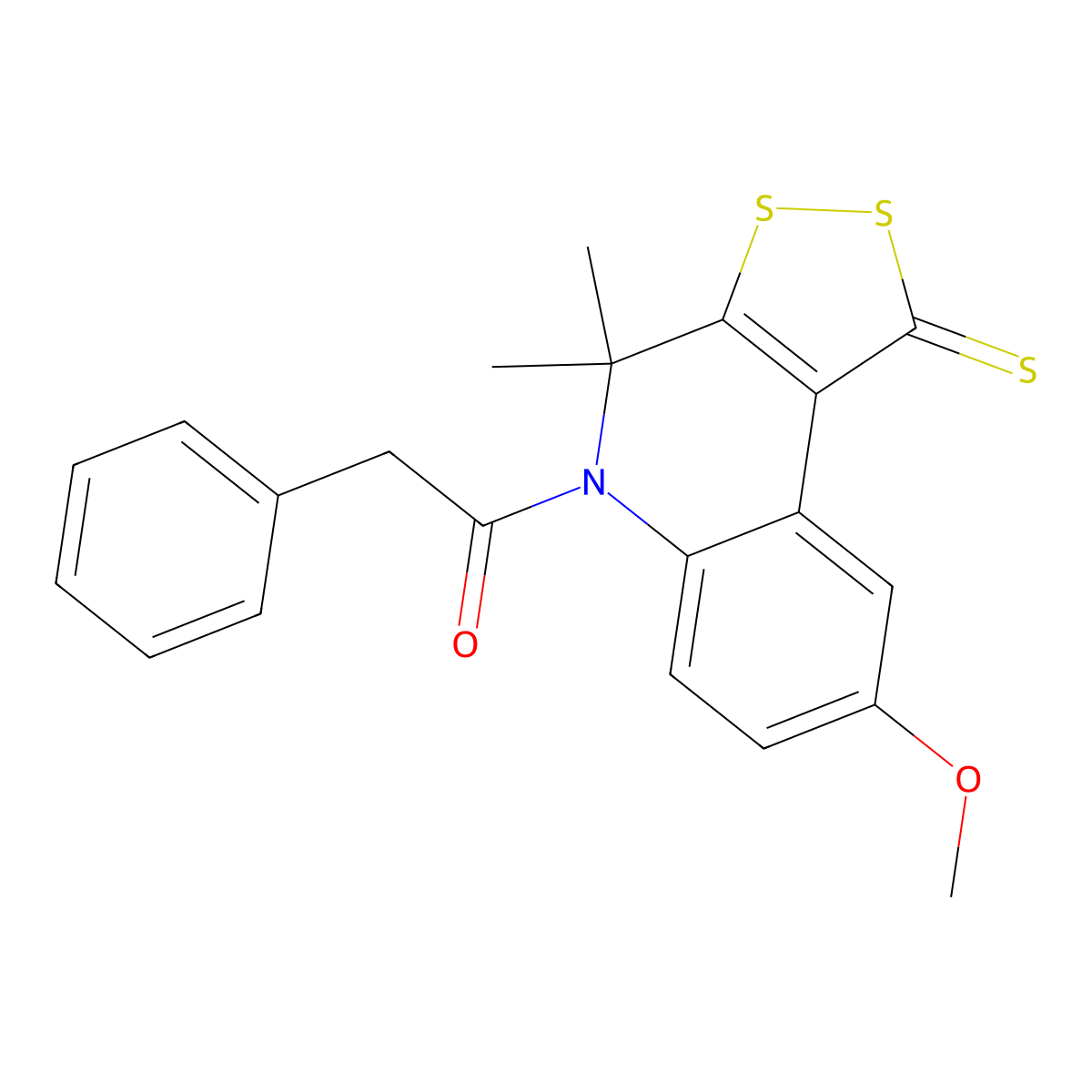 1-(8-Methoxy-4,4-dimethyl-1-sulfanylidenedithiolo[3,4-c]quinolin-5-yl)-2-phenylethanone molecular structure, CAS 296272-34-9