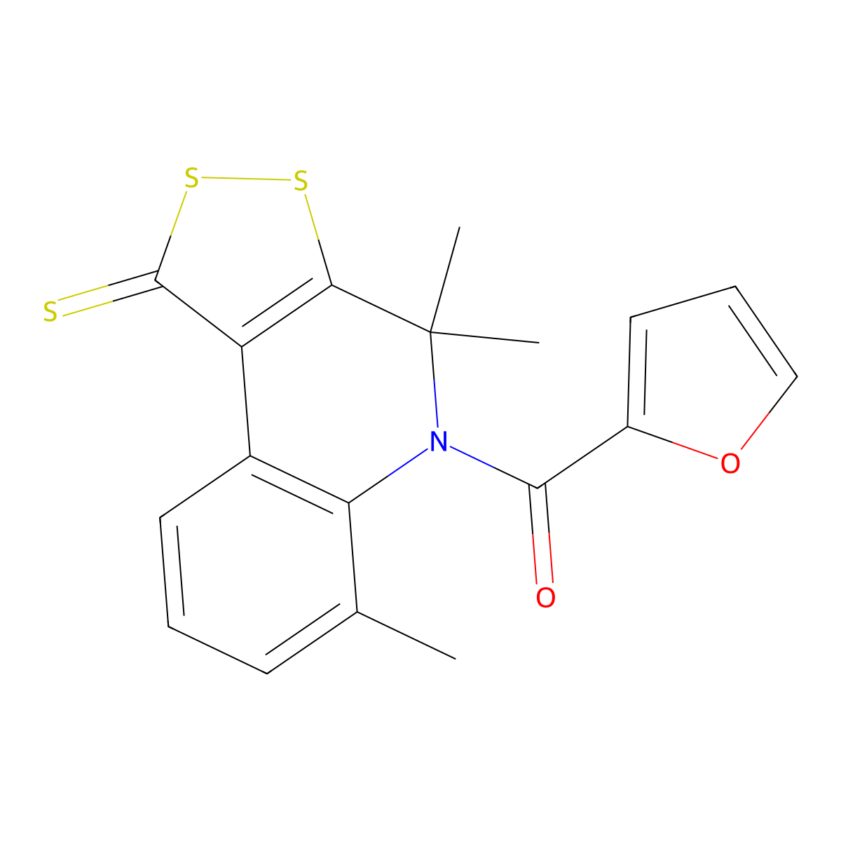 2-furyl(4,4,6-trimethyl-1-thioxo-1,4-dihydro-5H-[1,2]dithiolo[3,4-c]quinolin-5-yl)methanone molecular structure, CAS 296272-35-0