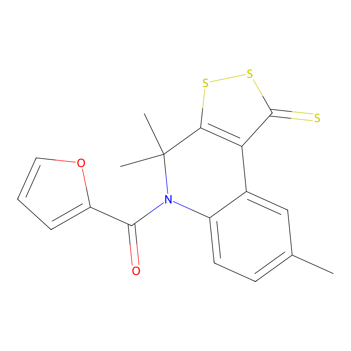 2-Furanyl-(4,4,8-trimethyl-1-sulfanylidene-5-dithiolo[3,4-c]quinolinyl)methanone molecular structure, CAS 296272-36-1