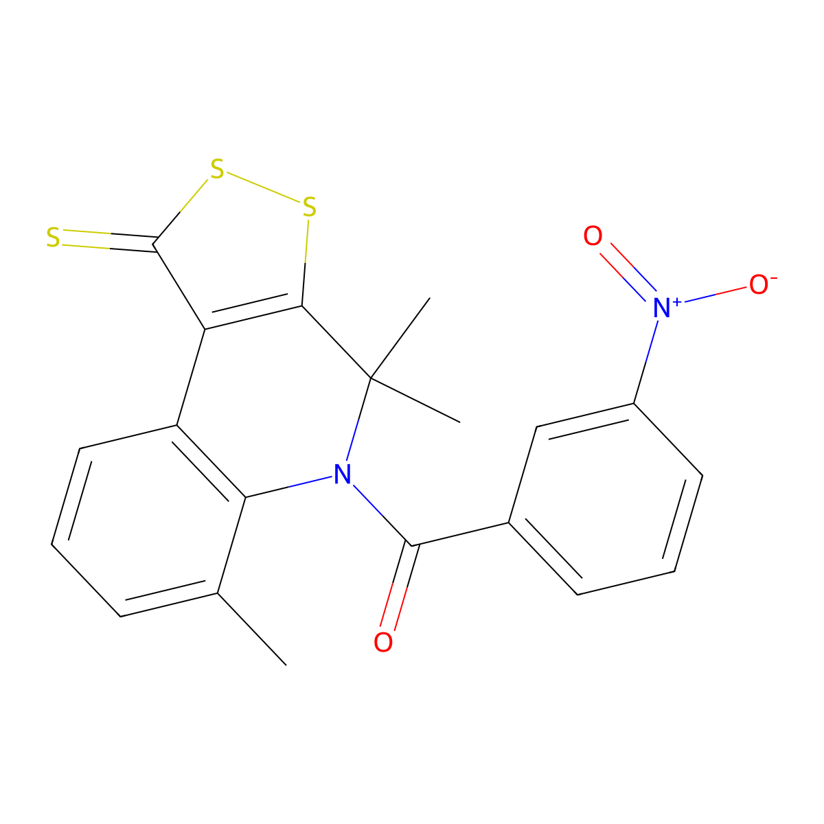 (3-Nitrophenyl)-(4,4,6-trimethyl-1-sulfanylidenedithiolo[3,4-c]quinolin-5-yl)methanone molecular structure, CAS 296272-37-2