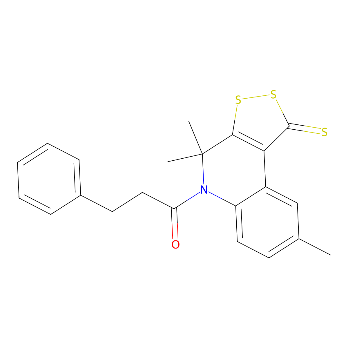 3-phenyl-1-{4,4,8-trimethyl-1-sulfanylidene-1H,4H,5H-[1,2]dithiolo[3,4-c]quinolin-5-yl}propan-1-one molecular structure, CAS 296272-38-3