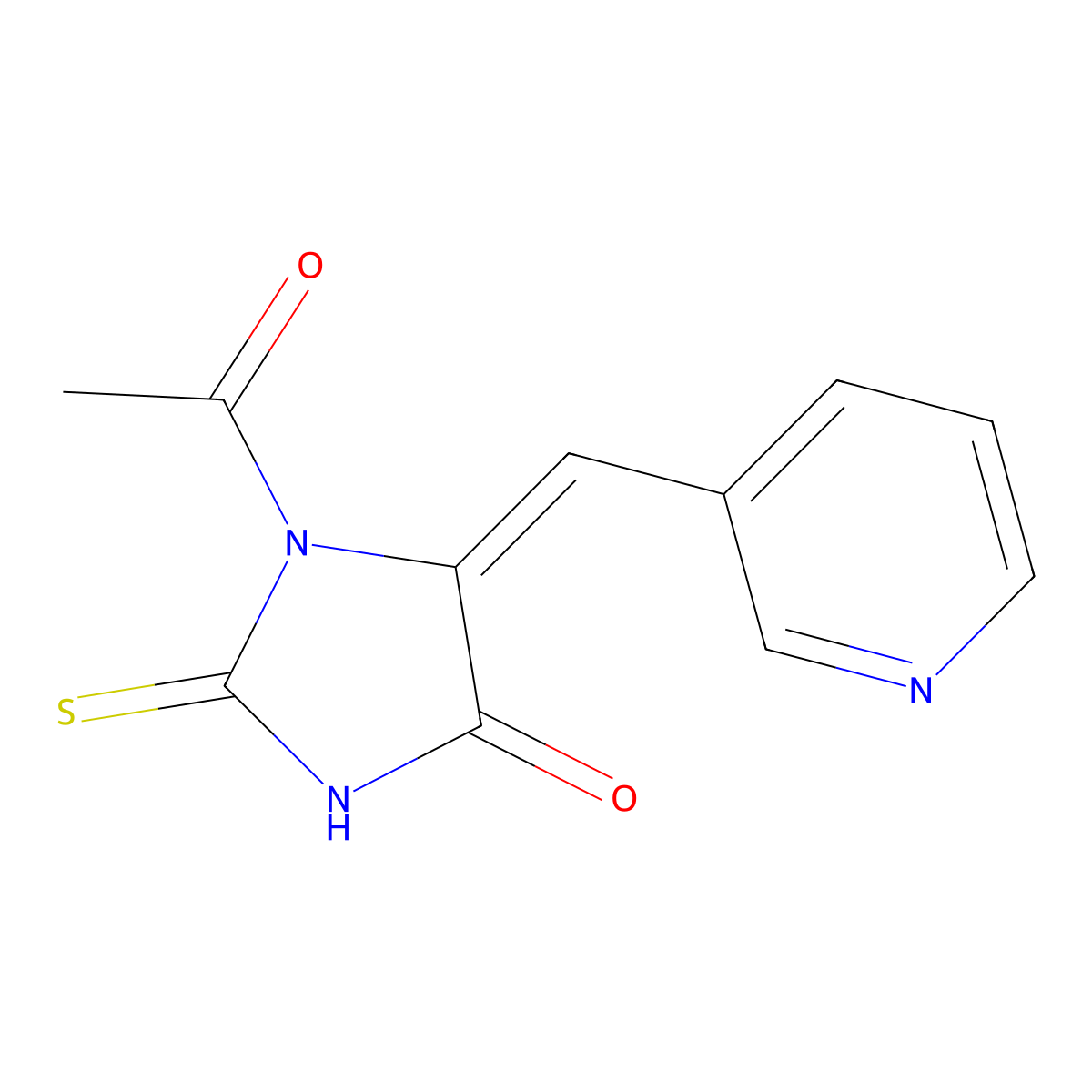 1-Acetyl-5-(pyridin-3-ylmethylidene)-2-sulfanylideneimidazolidin-4-one molecular structure, CAS 296272-54-3