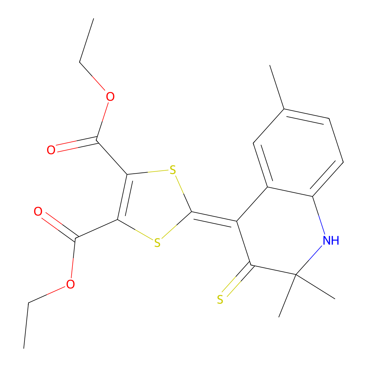 diethyl 2-(2,2,6-trimethyl-3-thioxo-2,3-dihydroquinolin-4(1H)-ylidene)-1,3-dithiole-4,5-dicarboxylate molecular structure, CAS 296272-67-8