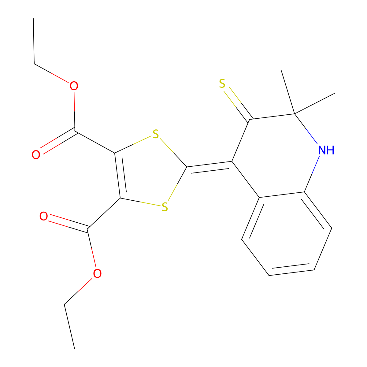 diethyl 2-(2,2-dimethyl-3-thioxo-2,3-dihydro-4(1H)-quinolinylidene)-1,3-dithiole-4,5-dicarboxylate molecular structure, CAS 296272-69-0