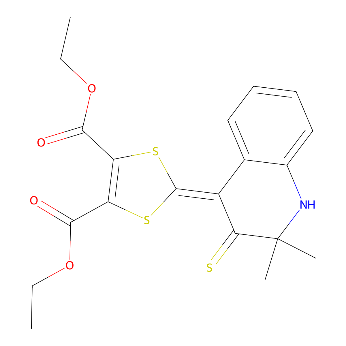 diethyl 2-(2,2-dimethyl-3-thioxo-2,3-dihydro-4(1H)-quinolinylidene)-1,3-dithiole-4,5-dicarboxylate molecular structure, CAS 296272-69-0