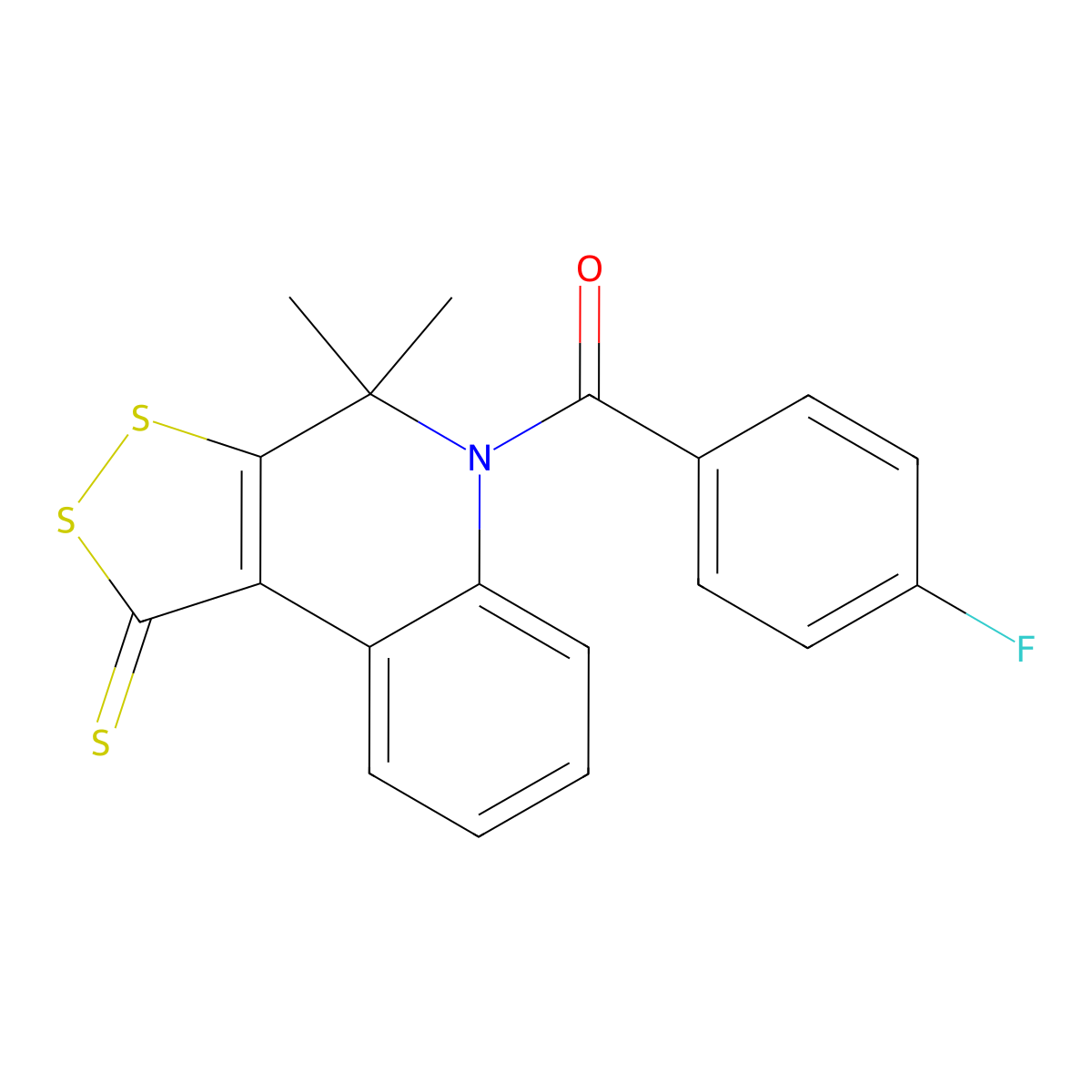 (4,4-dimethyl-1-thioxo-1,4-dihydro-5H-[1,2]dithiolo[3,4-c]quinolin-5-yl)(4-fluorophenyl)methanone molecular structure, CAS 296272-74-7
