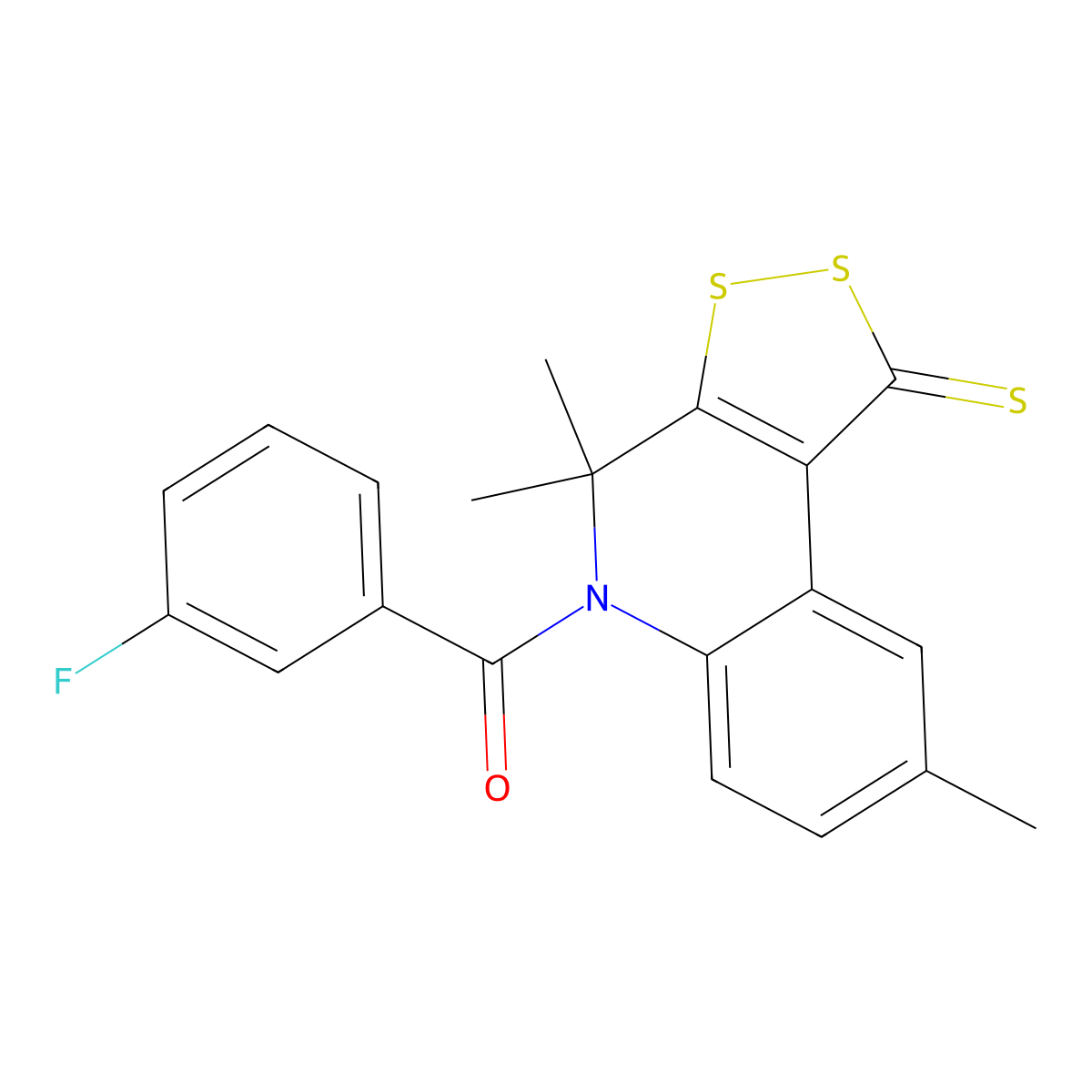 (3-fluorophenyl)(4,4,8-trimethyl-1-thioxo-1,4-dihydro-5H-[1,2]dithiolo[3,4-c]quinolin-5-yl)methanone molecular structure, CAS 296272-77-0