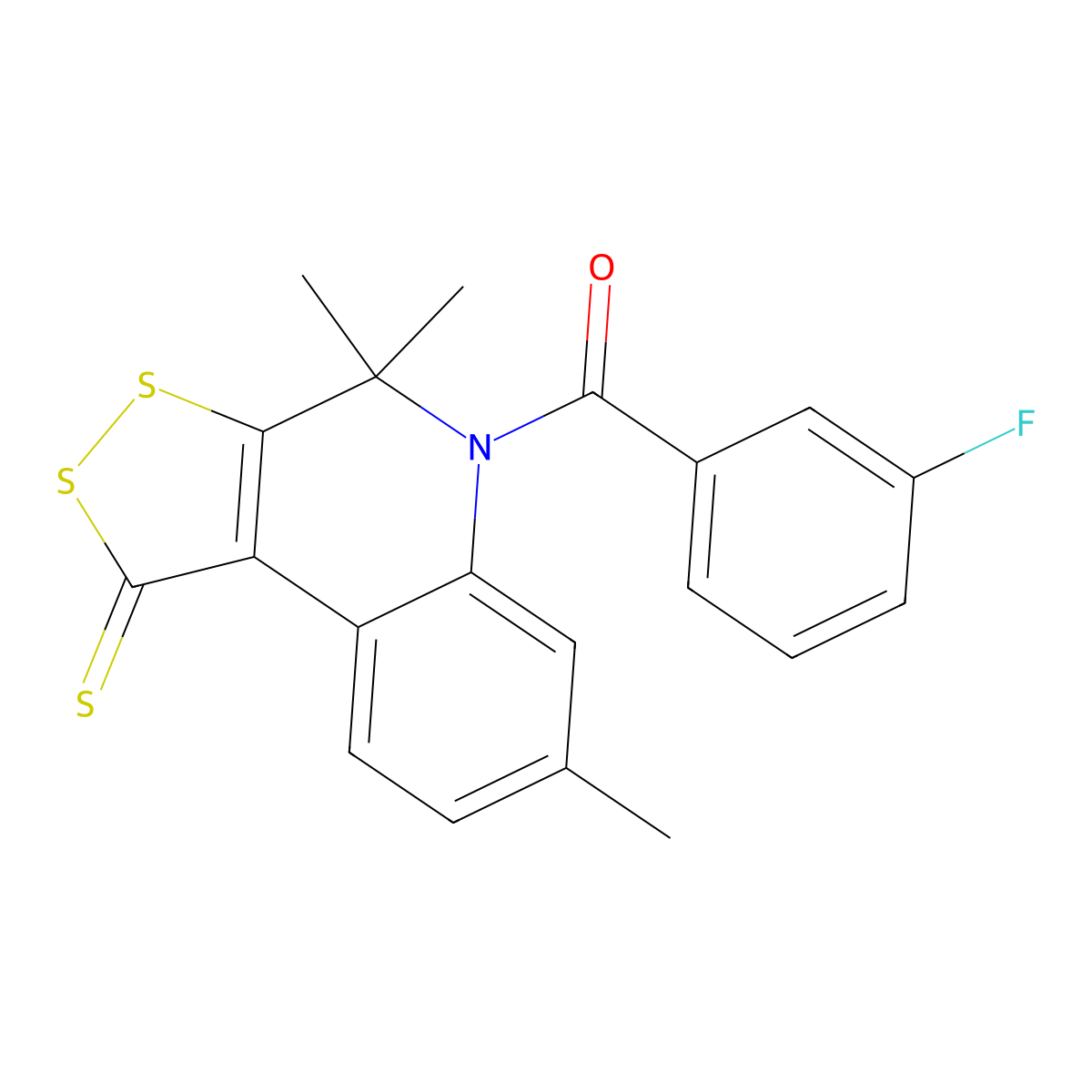 (3-fluorophenyl)(4,4,7-trimethyl-1-thioxo-1,4-dihydro-5H-[1,2]dithiolo[3,4-c]quinolin-5-yl)methanone molecular structure, CAS 296272-78-1