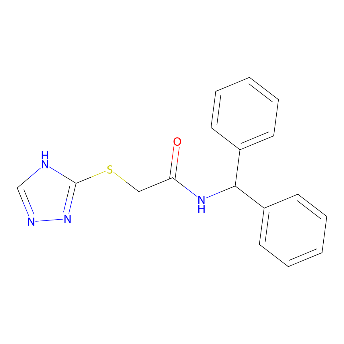 N-benzhydryl-2-(1H-1,2,4-triazol-5-ylsulfanyl)acetamide molecular structure, CAS 296273-72-8