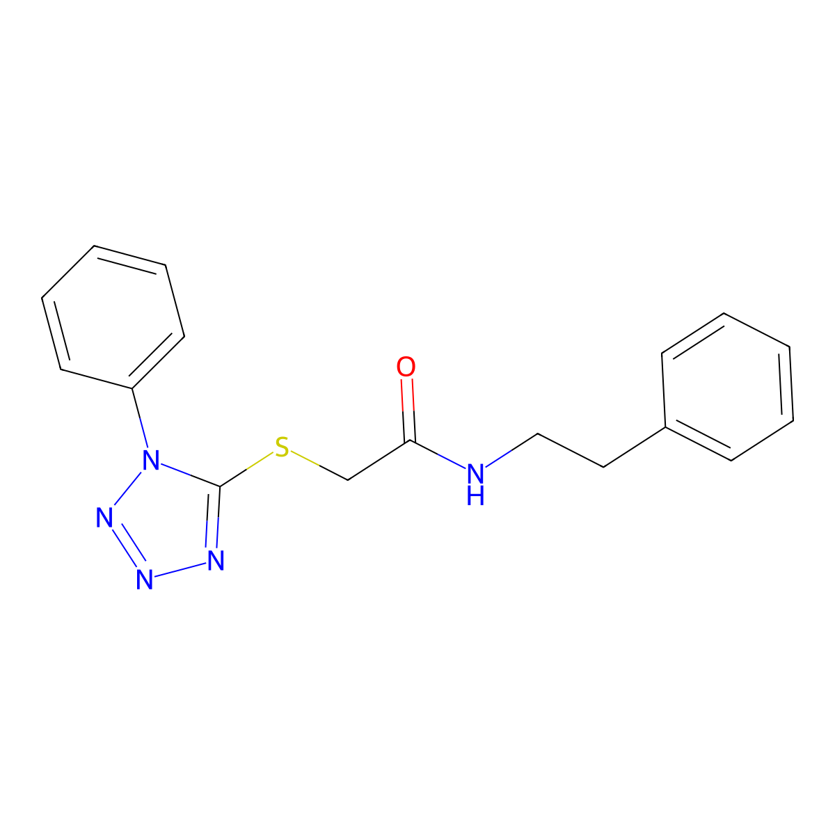 2-[(1-phenyl-1H-1,2,3,4-tetrazol-5-yl)sulfanyl]-N-(2-phenylethyl)acetamide molecular structure, CAS 296273-79-5
