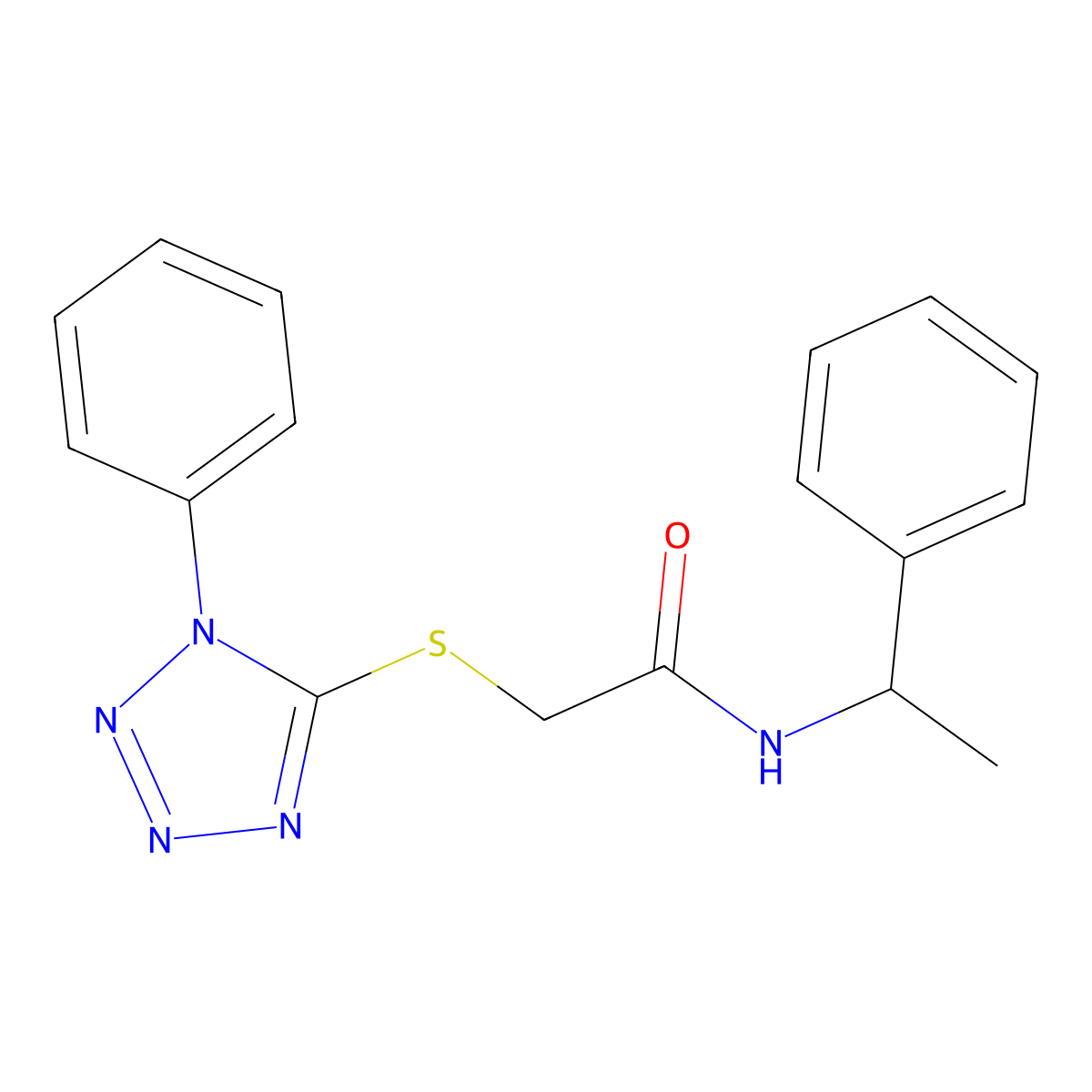 N-(1-phenylethyl)-2-(1-phenyltetrazol-5-yl)sulfanylacetamide molecular structure, CAS 296273-81-9