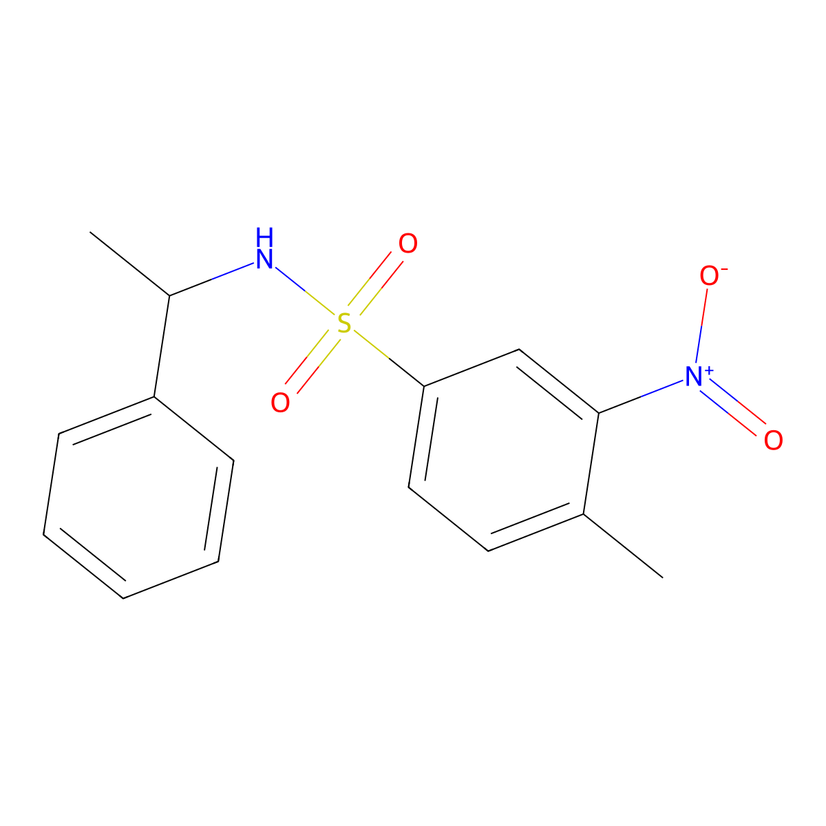 4-methyl-3-nitro-N-(1-phenylethyl)benzenesulfonamide molecular structure, CAS 296274-19-6
