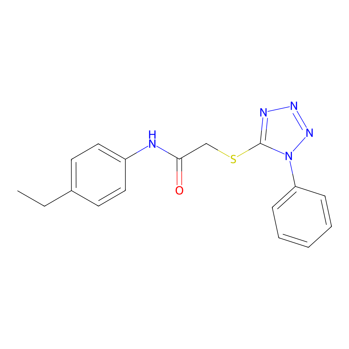 N-(4-ethylphenyl)-2-(1-phenyltetrazol-5-yl)sulfanylacetamide molecular structure, CAS 296275-10-0