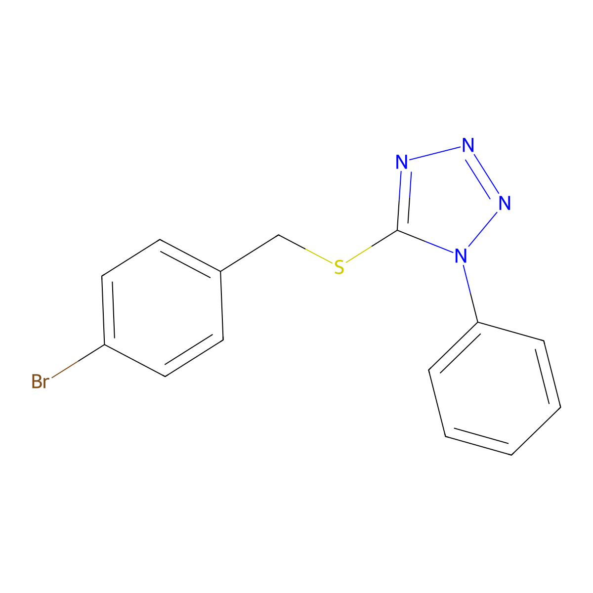 5-[(4-Bromophenyl)methylthio]-1-phenyl-1,2,3,4-tetraazole molecular structure, CAS 296275-11-1