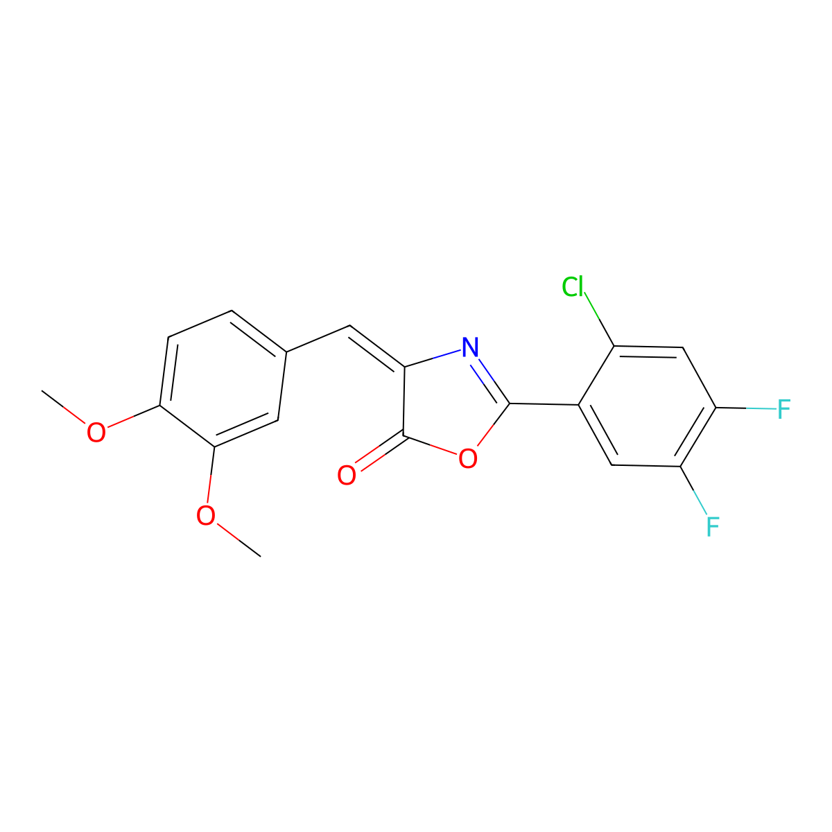 2-(2-Chloro-4,5-difluorophenyl)-4-[(3,4-dimethoxyphenyl)methylene]-5(4H)-oxazolone molecular structure, CAS 296275-19-9