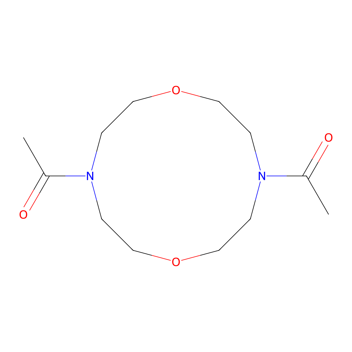 1,7-Dioxa-4,10-diazacyclododecane, 4,10-diacetyl- molecular structure, CAS 296279-62-4