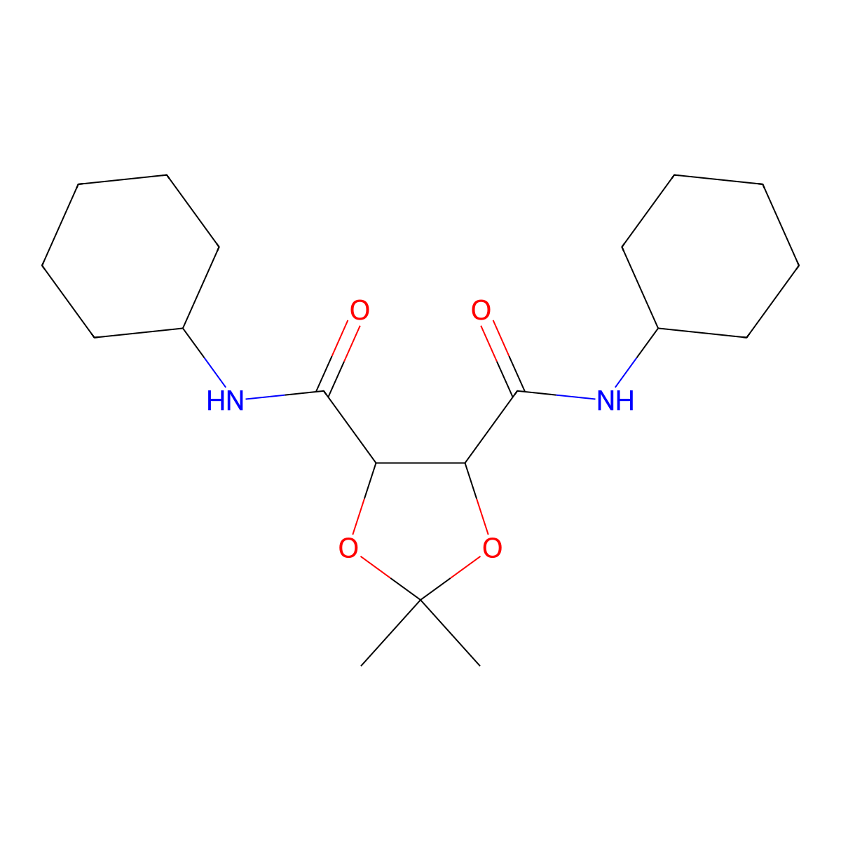 4-N,5-N-dicyclohexyl-2,2-dimethyl-1,3-dioxolane-4,5-dicarboxamide molecular structure, CAS 296279-80-6