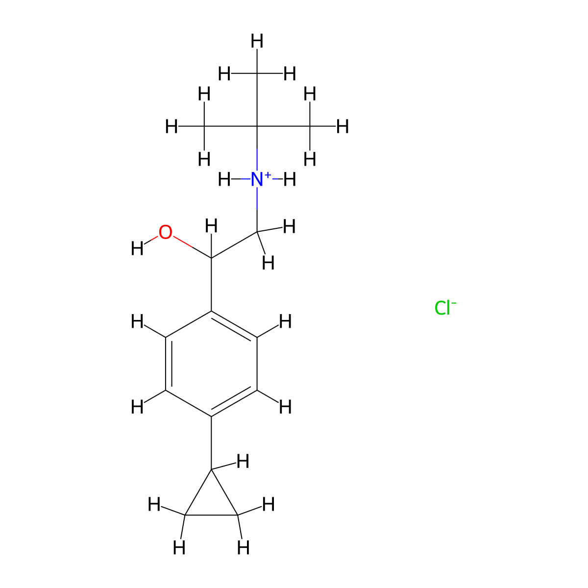 Benzyl alcohol, alpha-((tert-butylamino)methyl)-p-cyclopropyl-, hydrochloride molecular structure, CAS 29632-43-7