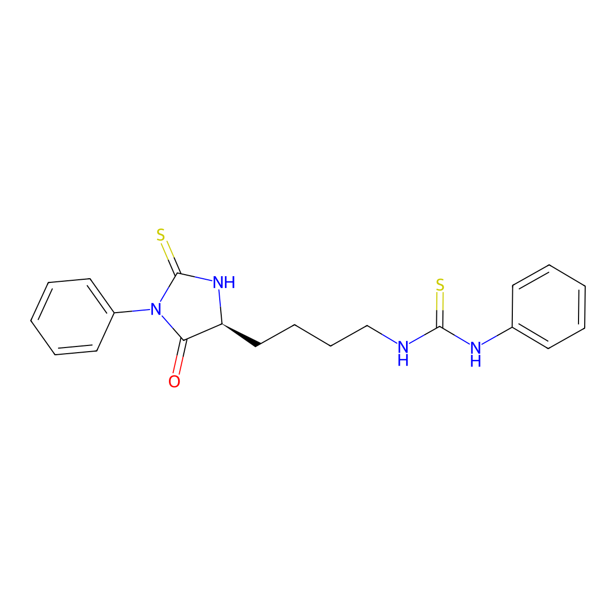 Thiourea, N-[4-[(4S)-5-oxo-1-phenyl-2-thioxo-4-imidazolidinyl]butyl]-N'-phenyl- molecular structure, CAS 29635-94-7