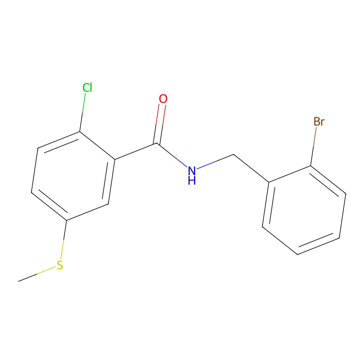 Benzamide, N-[(2-bromophenyl)methyl]-2-chloro-5-(methylthio)- molecular structure, CAS 2963637-57-0