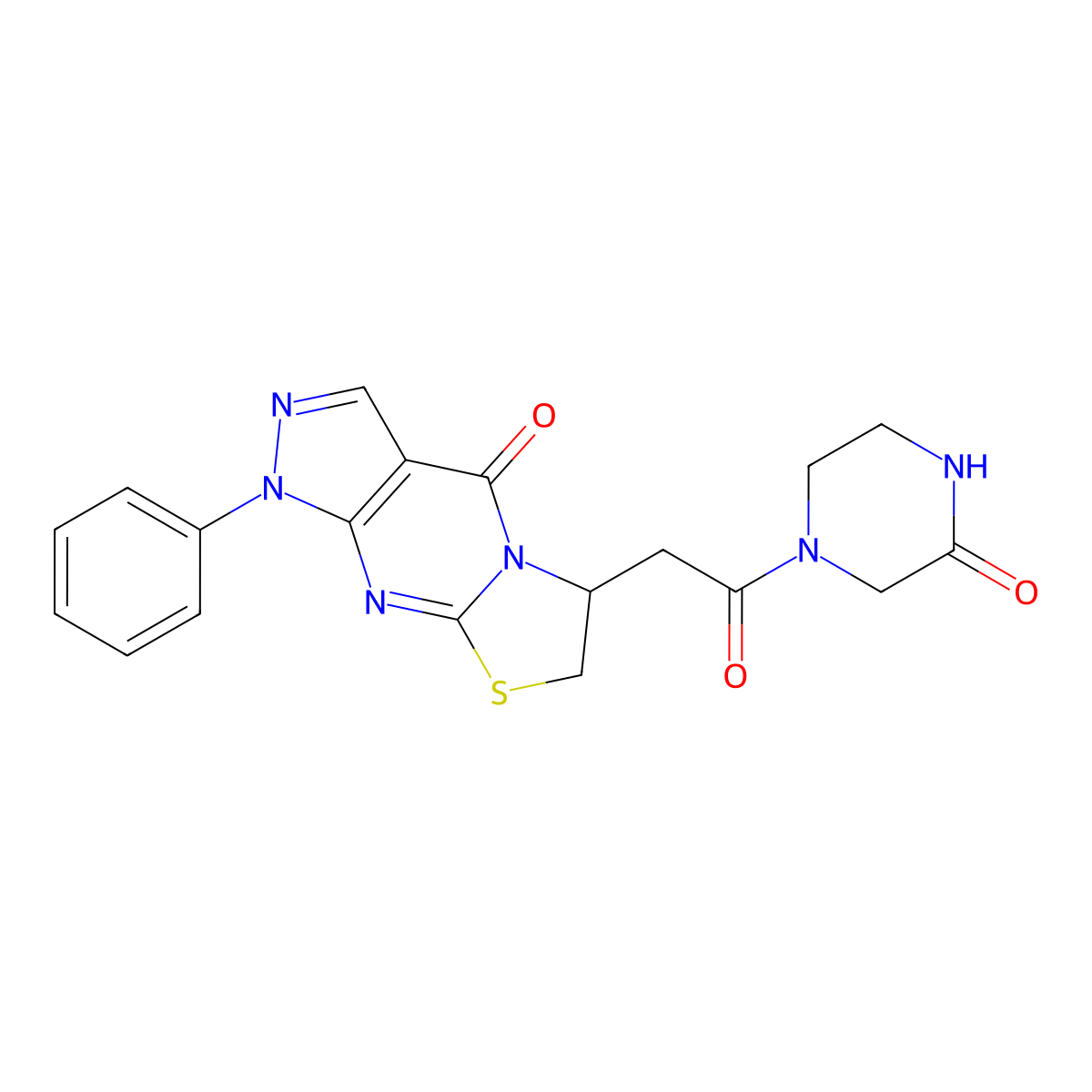 12-[2-Oxo-2-(3-oxopiperazin-1-yl)ethyl]-6-phenyl-10-thia-1,5,6,8-tetraazatricyclo[7.3.0.0(3),]dodeca-3(7),4,8-trien-2-one molecular structure, CAS 2964100-40-9