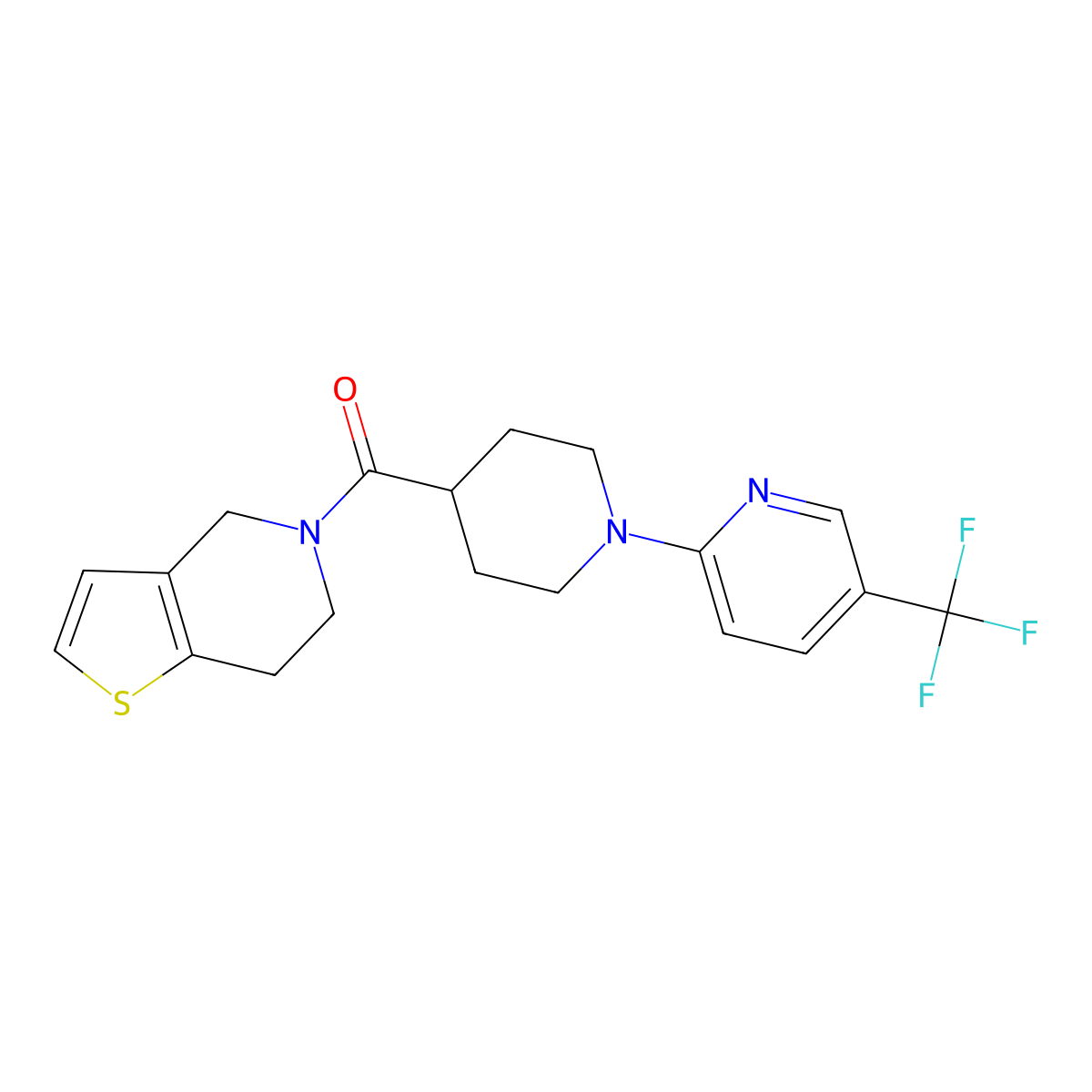 2-(4-{4H,5H,6H,7H-thieno[3,2-c]pyridine-5-carbonyl}piperidin-1-yl)-5-(trifluoromethyl)pyridine molecular structure, CAS 2964803-99-2