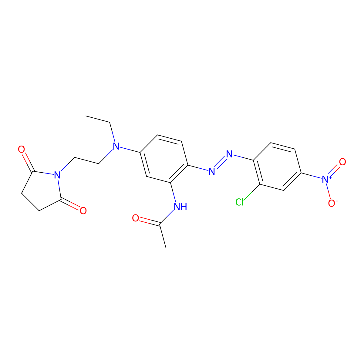 N-(2-(2-(2-Chloro-4-nitrophenyl)diazenyl)-5-((2-(2,5-dioxo-1-pyrrolidinyl)ethyl)ethylamino)phenyl)acetamide molecular structure, CAS 29649-47-6