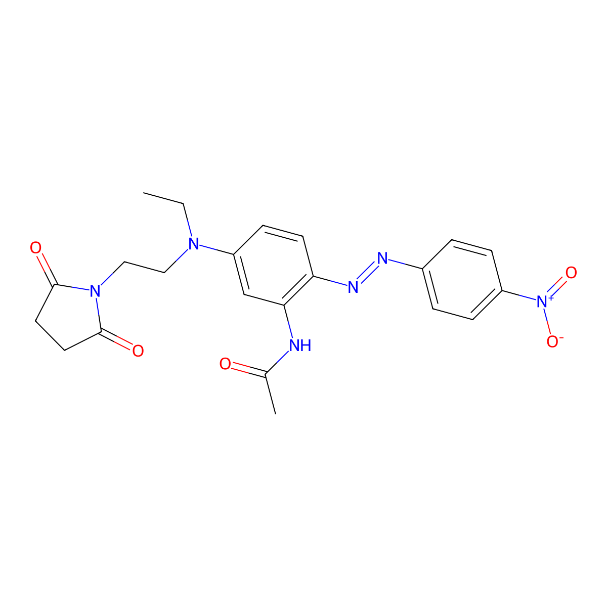 Acetamide, N-[5-[[2-(2,5-dioxo-1-pyrrolidinyl)ethyl]ethylamino]-2-[2-(4-nitrophenyl)diazenyl]phenyl]- molecular structure, CAS 29649-48-7