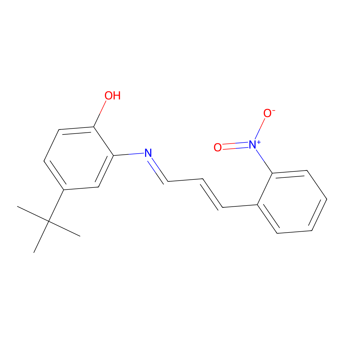 4-Tert-butyl-2-[3-(2-nitrophenyl)prop-2-enylideneamino]phenol molecular structure, CAS 29649-60-3