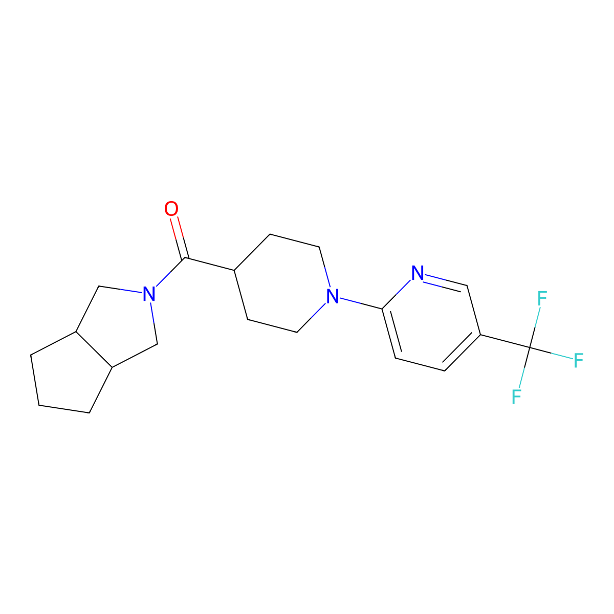 2-(4-{Octahydrocyclopenta[c]pyrrole-2-carbonyl}piperidin-1-yl)-5-(trifluoromethyl)pyridine molecular structure, CAS 2965856-97-5