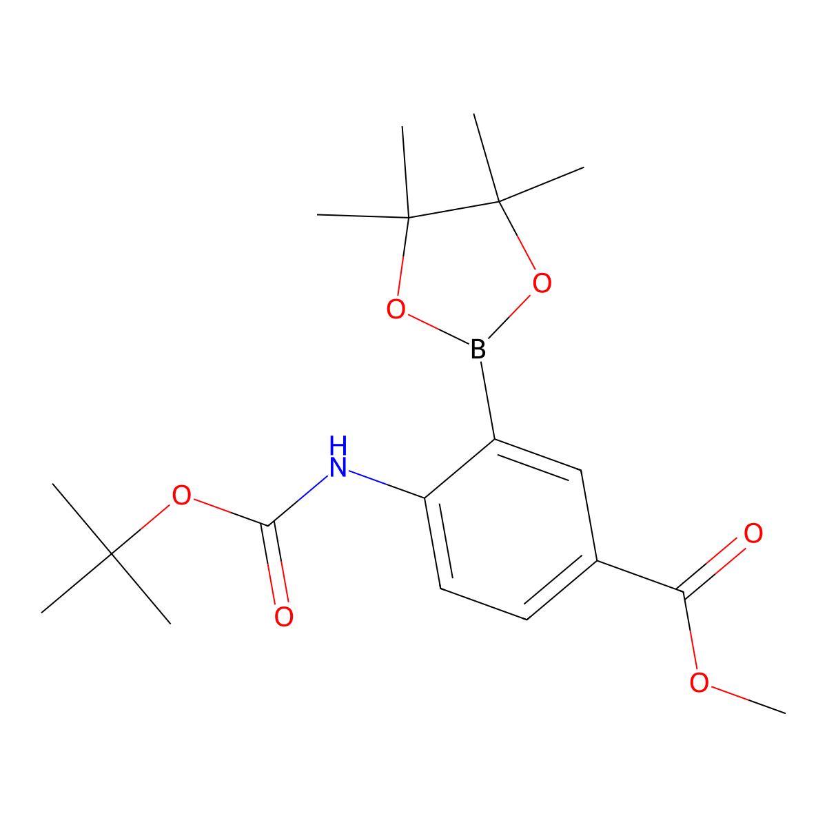 Methyl 4-((tert-butoxycarbonyl)amino)-3-(4,4,5,5-tetramethyl-1,3,2-dioxaborolan-2-YL)benzoate molecular structure, CAS 2966085-88-9