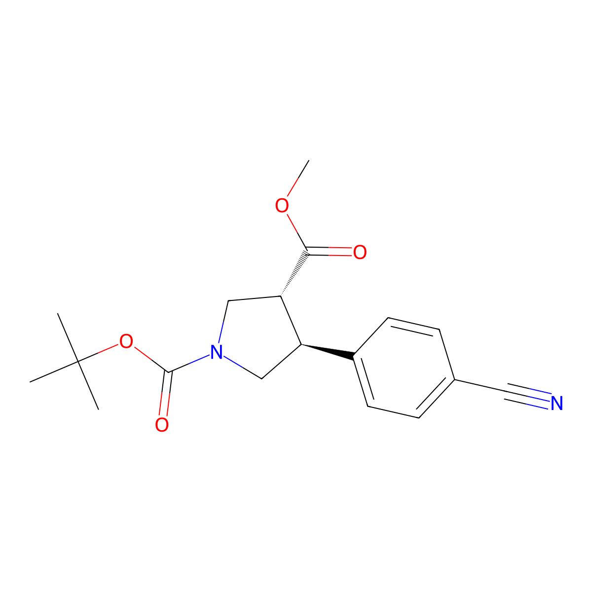 trans-1-Tert-butyl 3-methyl 4-(4-cyanophenyl)pyrrolidine-1,3-dicarboxylate molecular structure, CAS 2966691-39-2