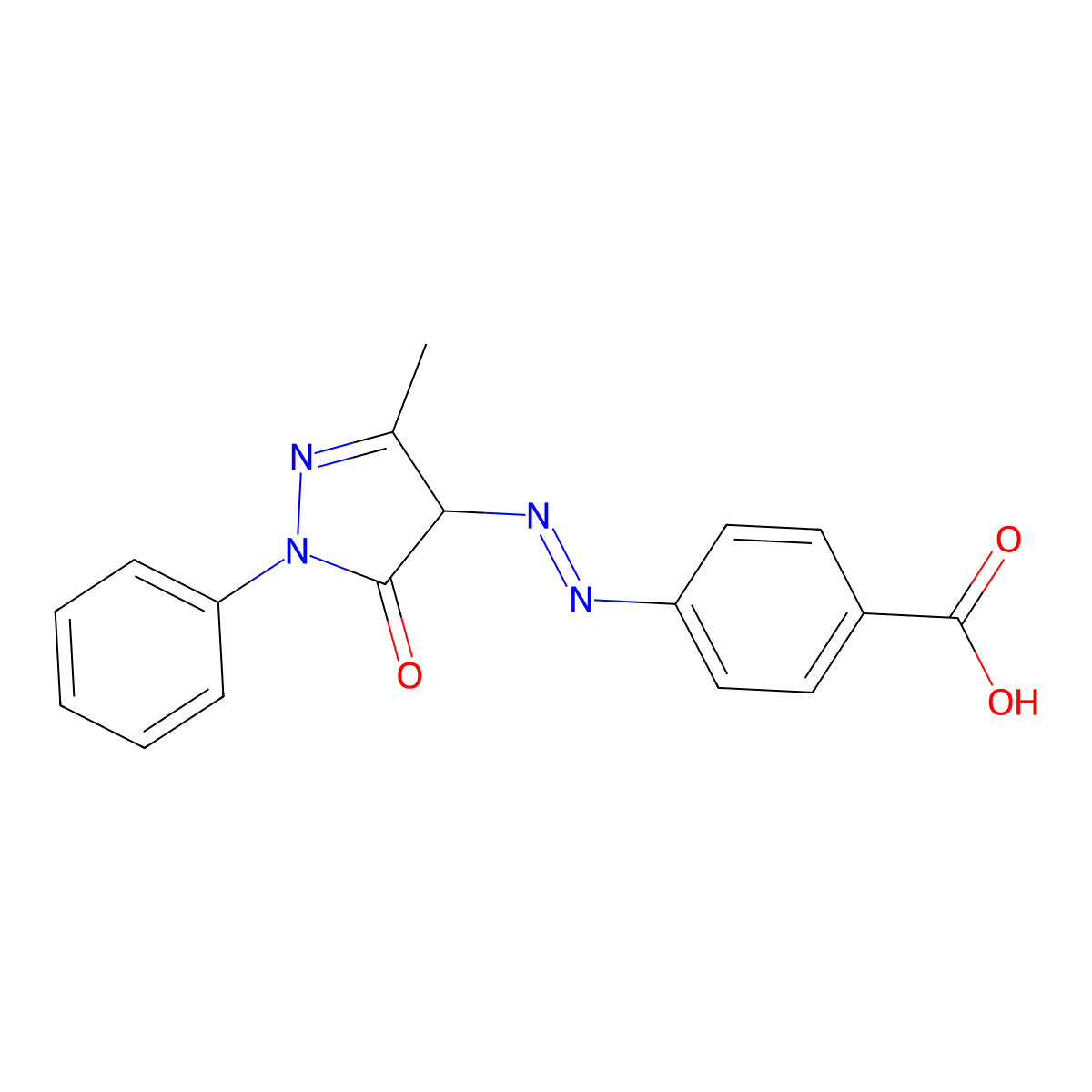 4-((4,5-Dihydro-3-methyl-5-oxo-1-phenyl-1H-pyrazol-4-yl)azo)benzoic acid molecular structure, CAS 296761-50-7