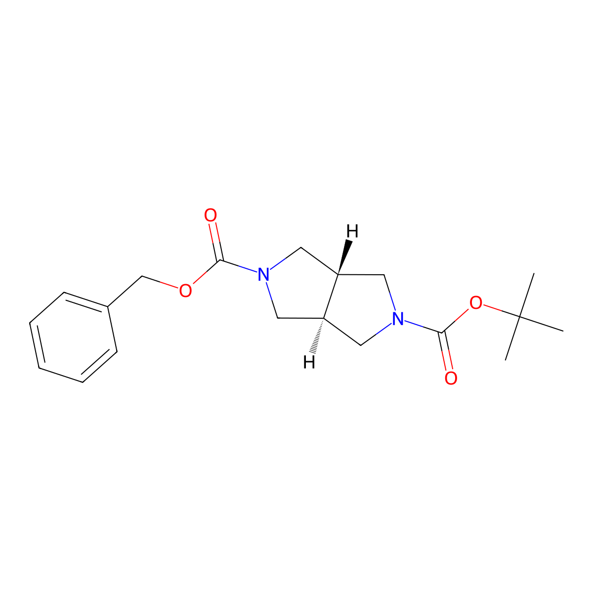 Rel-2-benzyl 5-(tert-butyl) (3AR,6AR)-tetrahydropyrrolo[3,4-C]pyrrole-2,5(1H,3H)-dicarboxylate molecular structure, CAS 2967617-07-6