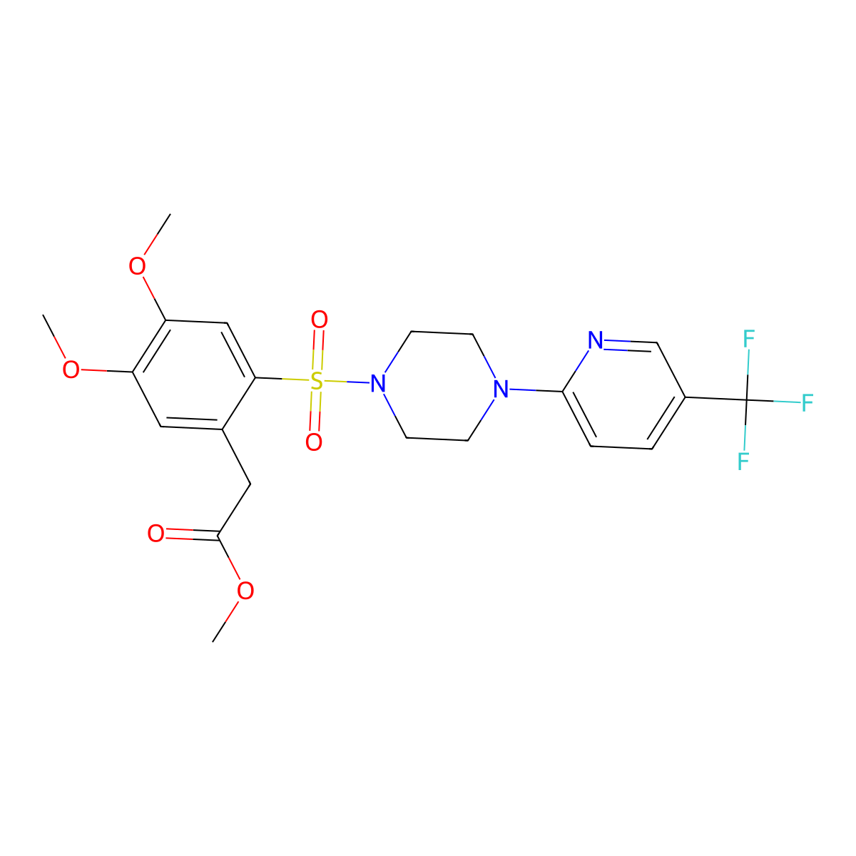 Methyl 2-(4,5-dimethoxy-2-((4-(5-(trifluoromethyl)(2-pyridyl))piperazinyl)sulfonyl)phenyl)acetate molecular structure, CAS 296766-24-0